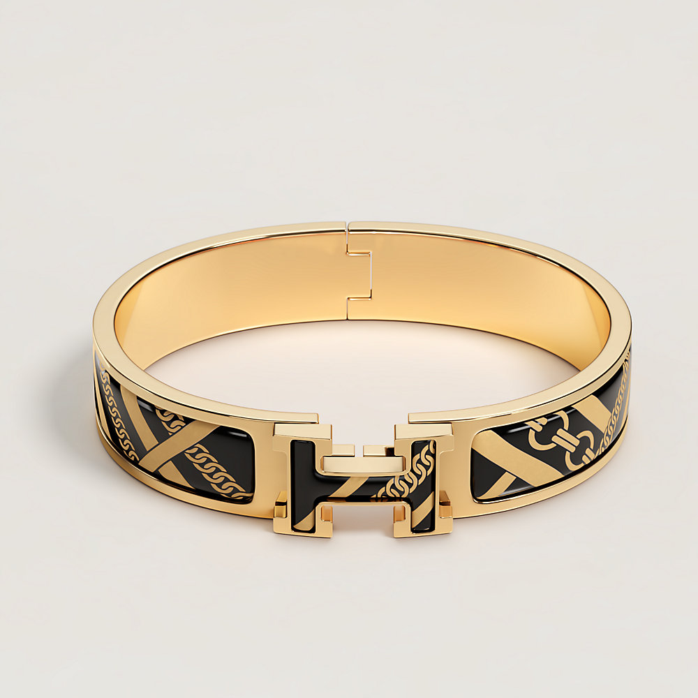 HERMES ゴールド ロック型ブレスレットウォッチ clic-h-tartan-and-chaines-